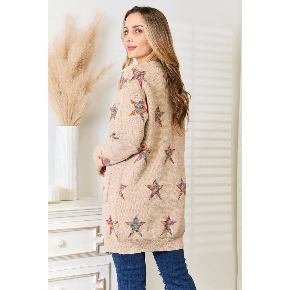 Double Take Star Pattern Open Front Longline Card… - image 2